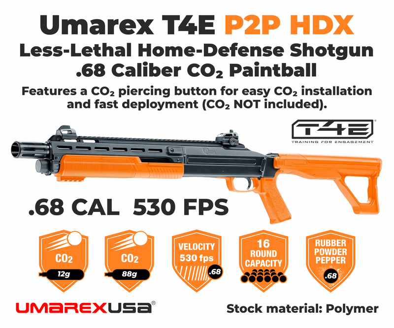 Umarex T4E by P2P HDX Less-Lethal Home-Defense Shotgun .68 Caliber CO2 Paintball (High Joules) Shotgun BLK/Orange (2292306)