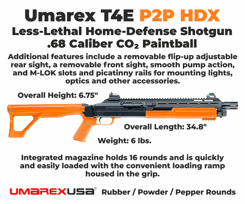 Umarex T4E by P2P HDX Less-Lethal Home-Defense Shotgun .68 Caliber CO2 Paintball (High Joules) Shotgun BLK/Orange (2292306)