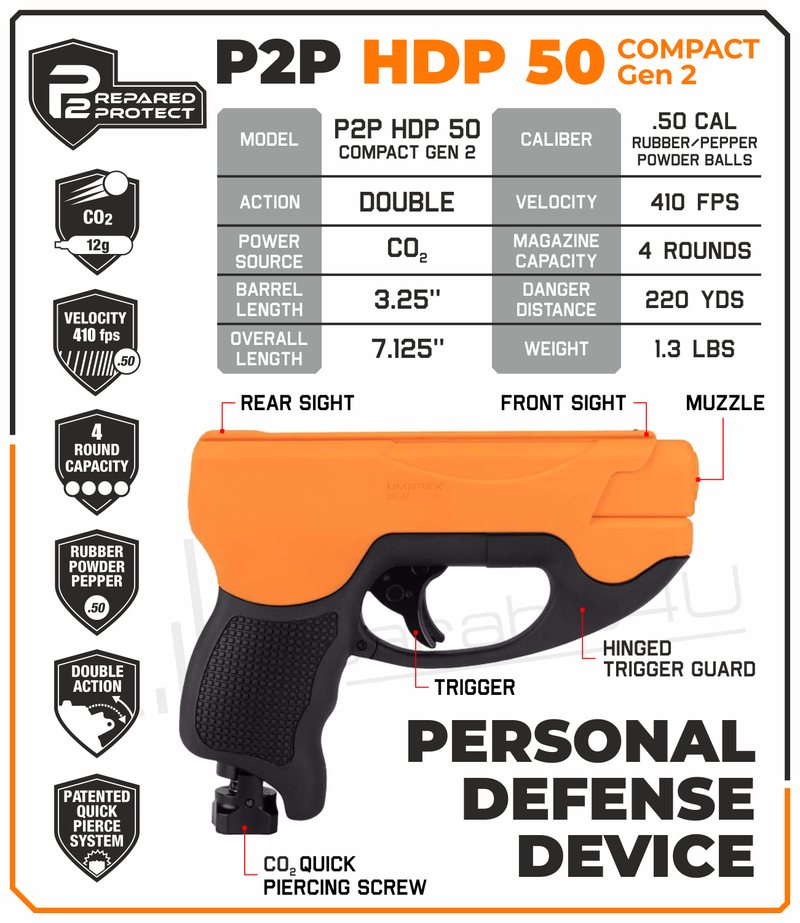 Umarex P2P HDP 50 Compact Gen 2 .50 Caliber CO2 Paintball Pistol (2292331)