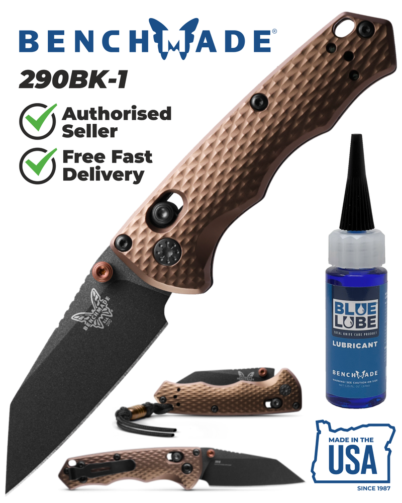 Benchmade 290BK-1 Full Immunity Black CPM-M4 Dark Earth Handle 2.49'' Plain Edge Pocket Knife with Benchmade Blue Lube Lubricant for knives 37ml 1.25fl oz (Made in USA)