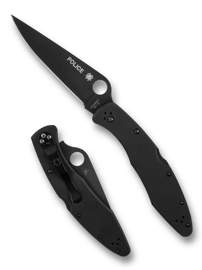 Spyderco PoliceModel Black Stainless 4.2" Plain Edge Folding Pocket Knife (C07BKP)