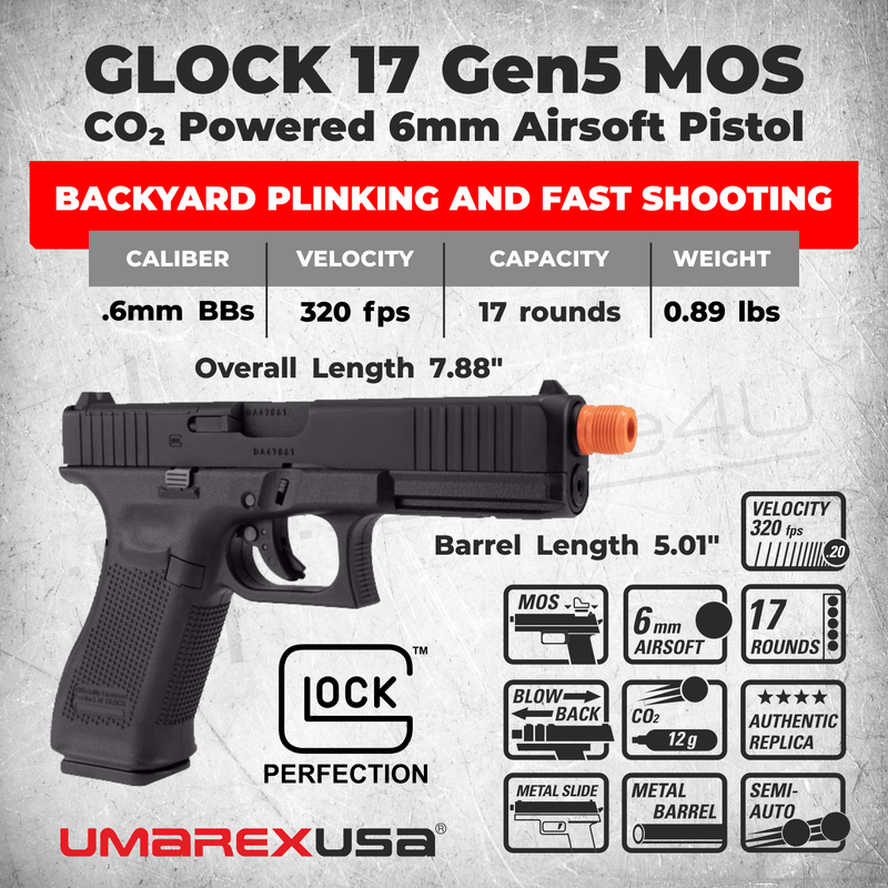 Umarex Glock 17 Gen 5 CO2 MOS Black Blowback Airsoft Pistol (2276361)