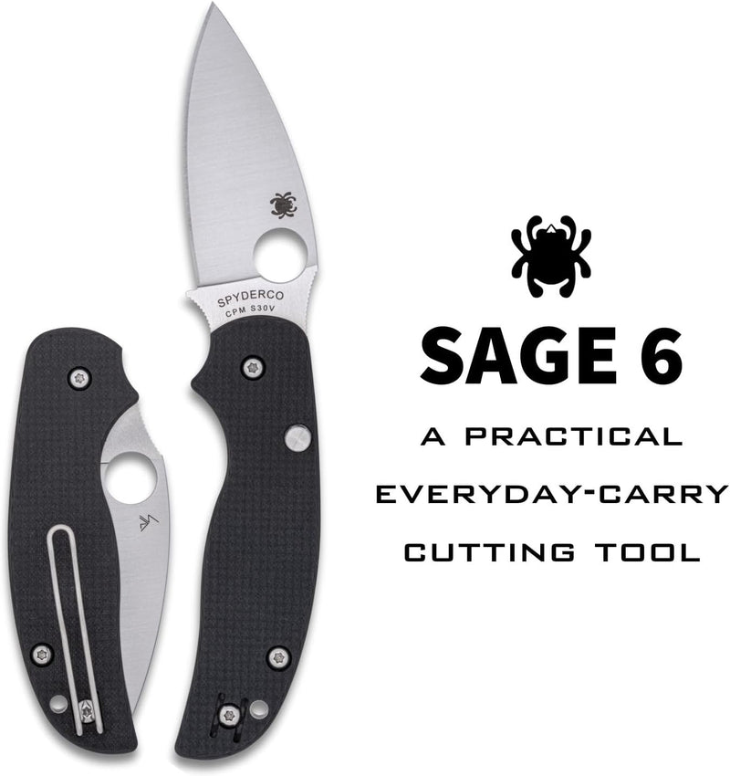 Spyderco Sage 6 Button Compression Lock 3" Plain Edge Folding Pocket Knife (C123CFBCLP)