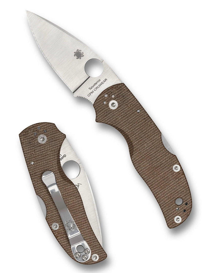 Spyderco Native 5 Brown Canvas Micarta CPM Cru-Wear 2.95" Plane Edge Folding Pocket Knife (C41MPCW5)
