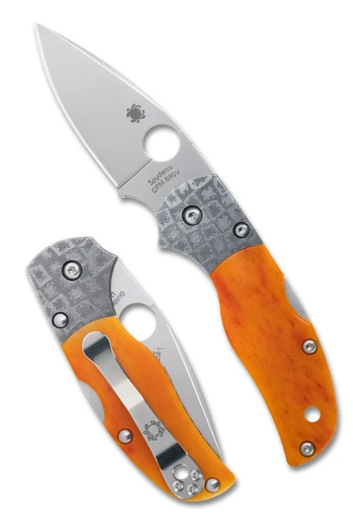 Spyderco Native 5 50th Anniversary Amber Bone CPM S90V Sprint Run 2.95" Plain Edge Folding Pocket Knife (C41BA50TH)