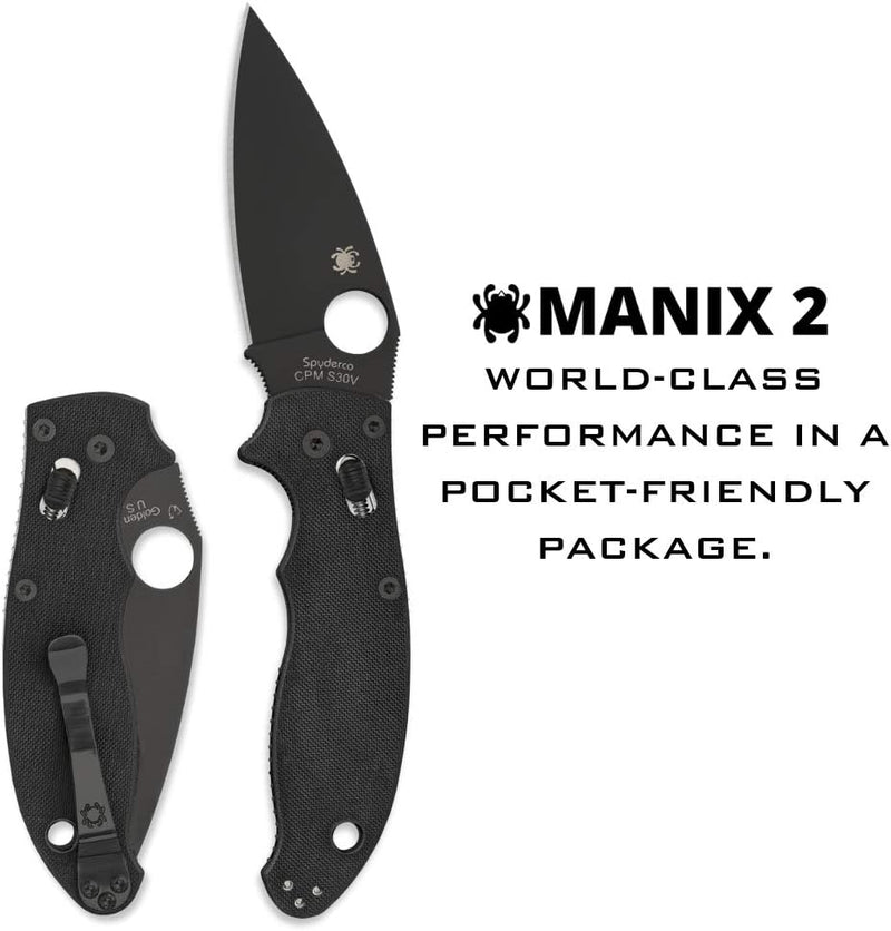 Spyderco Manix 2 Black G-10 Plain Edge 3.37" Folding Pocket Knife (C101GPBBK2)