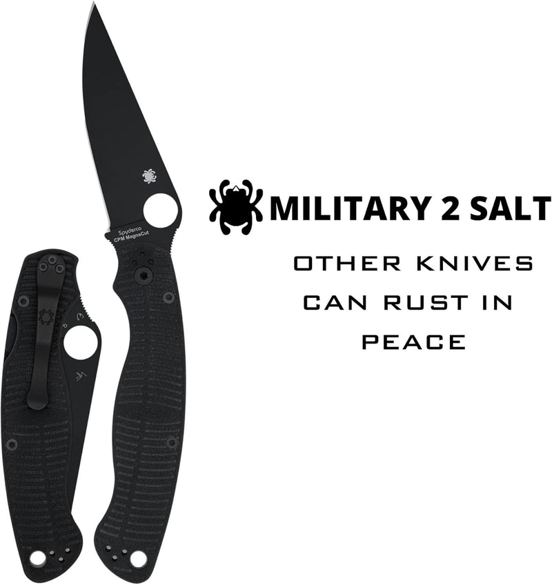 Spyderco Military 2 Salt CPM MagnaCut 4" Plain Edge Folding Pocket Knife (C36GMCBKP2)