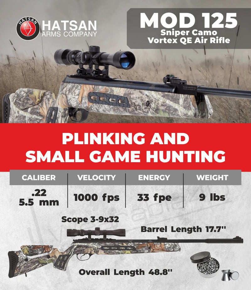 Hatsan MOD 125 Sniper Camo Vortex QE QuietEnergy .22 Caliber Air Rifle (HC125SNC22VORTQE)