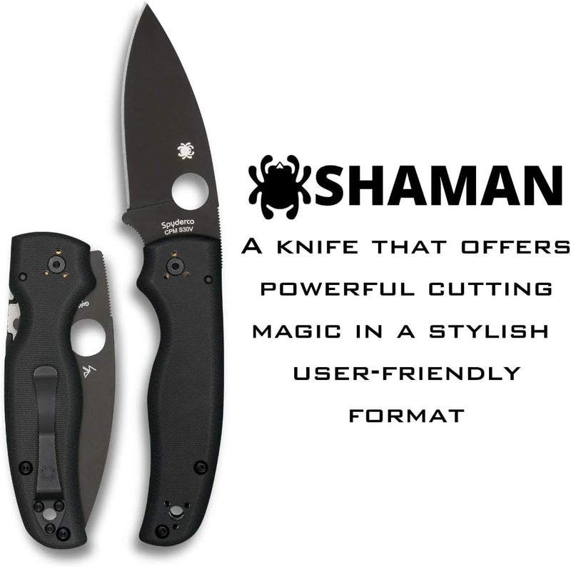 Spyderco Shaman G-10 Black 3.58" Plain Edge Folding Pocket Knife (C229GPBK)