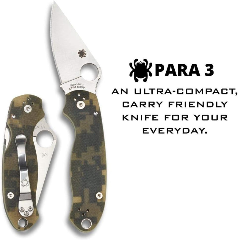 Spyderco Para 3 Digital Camouflage G-10 2.93" Plain Edge Folding Pocket Knife (C223GPCMO)