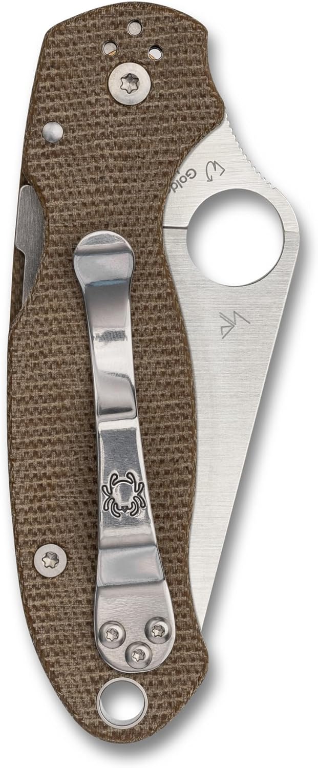 Spyderco Para 3 Brown Canvas Micarta CPM CRU-WEAR 2.93" PlainEdge Folding Pocket Knife (C223MPCW)