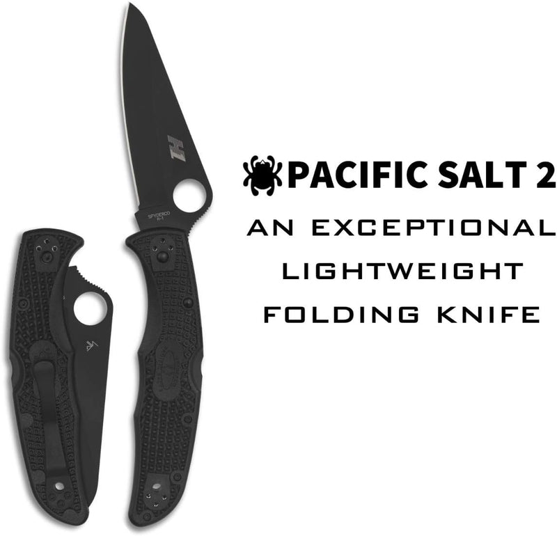 Spyderco Pacific Salt 2 3.78" Black H-1 PlainEdge Folding Pocket Knife (C91PBBK2)