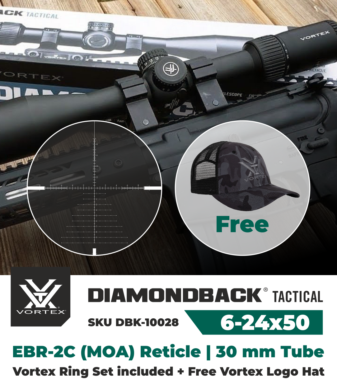 Vortex Optics Diamondback Tactical 624x50 EBR2C (MOA) 30mm Tube Rifl