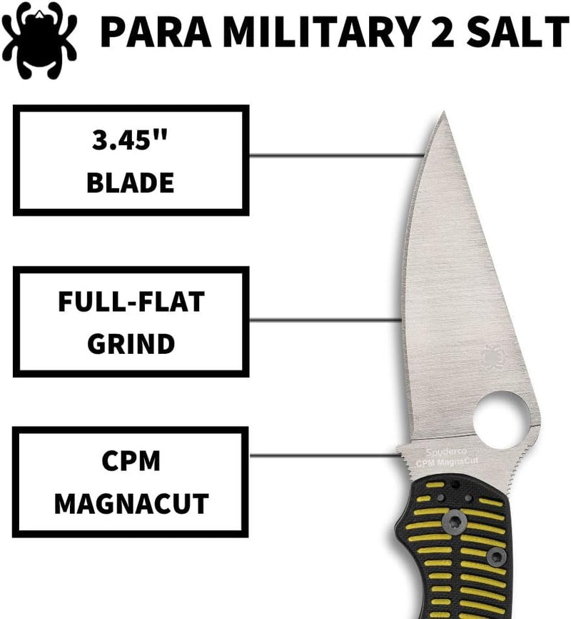 Spyderco Para Military 2 Salt CPM MagnaCut 3.45" Plain Edge Folding Pocket Knife (C81GBKYLMCP2)