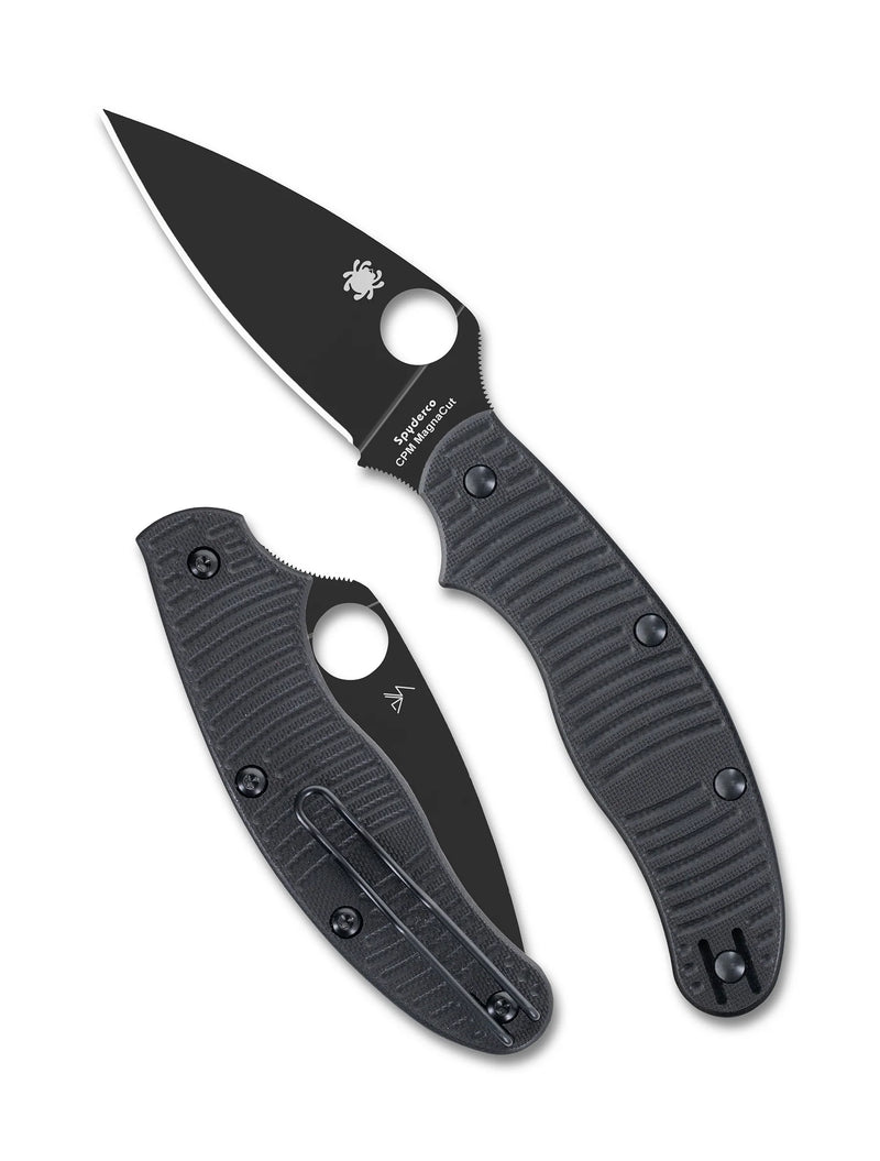 Spyderco UK Penknife Salt Black G-10 CPM MagnaCut 2.95" Plain Edge Black Blade Folding Pocket Knife (C94GMCBKP)
