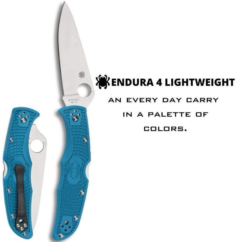 Spyderco Endura 4 Lightweight Blue Flat Ground 3.80" Plain Edge Folding Pocket Knife (C10FPBL)
