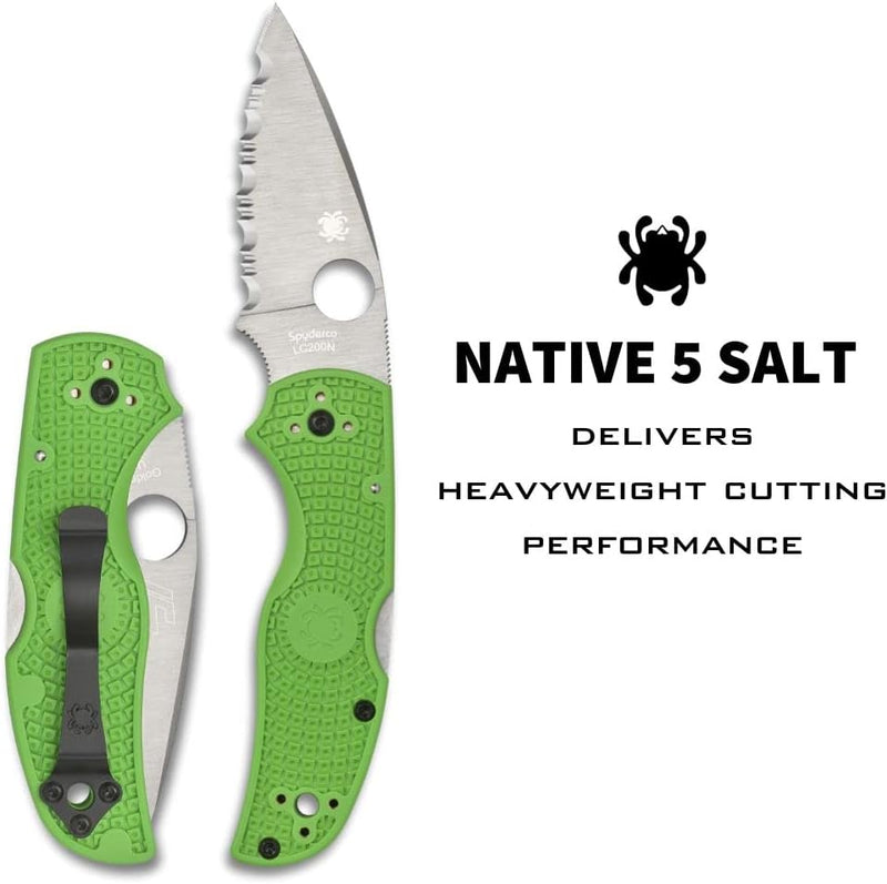 Spyderco Native 5 Lightweight Salt 2.95" LC200N SpyderEdge Folding Pocket Knife (C41SGR5)