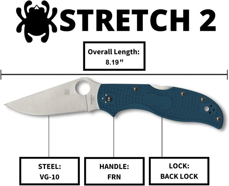 Spyderco Stretch 2 Lightweight Straight Spine K390 3.48" Plain Edge Pocket Folding Knife (C90FP2K390)