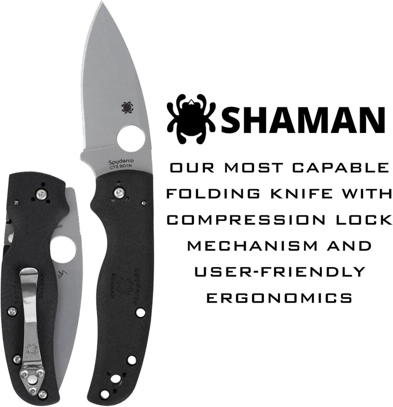 Spyderco Shaman Lightweight 3.58" Plain Edge Folding Pocket Knife (C229PBK)