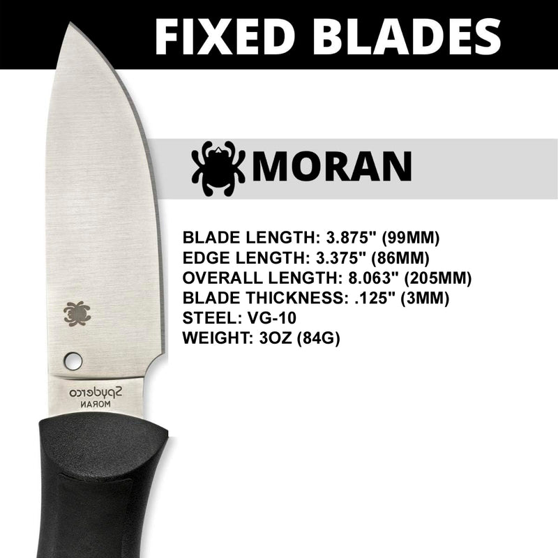 Spyderco Moran 3.92" Plain Fixed Blade Black Handle Pocket Knife (FB01P)