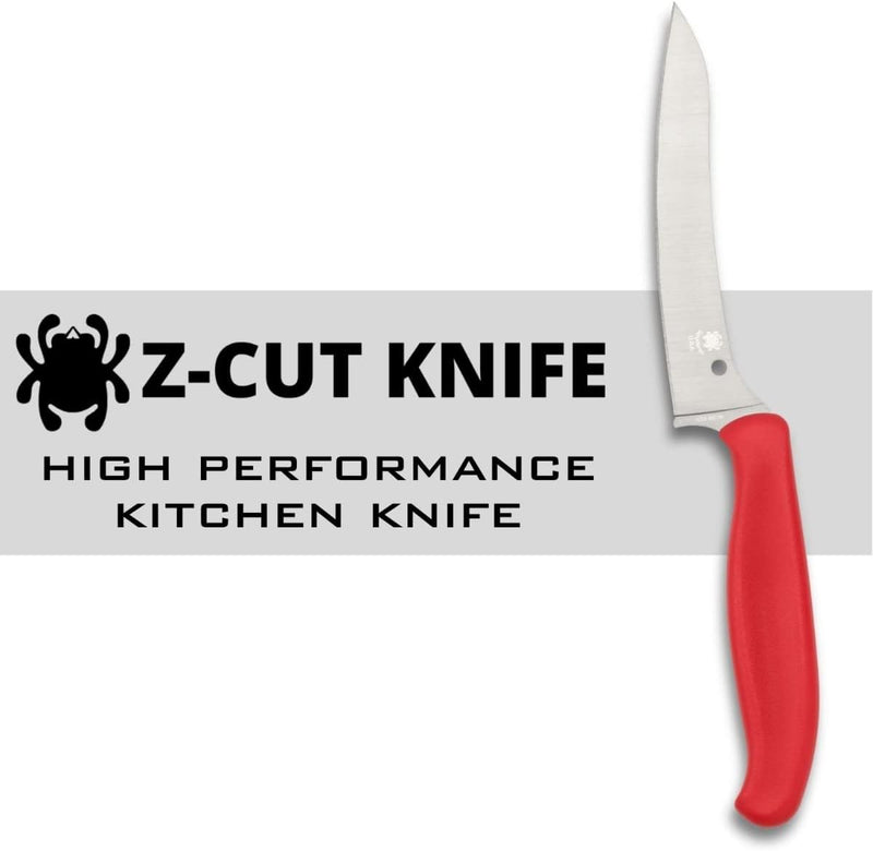 Spyderco Z-Cut Pointed Tip 4.4" Fixed Plain Edge Kitchen Fixed Red Knife (K14PRD)