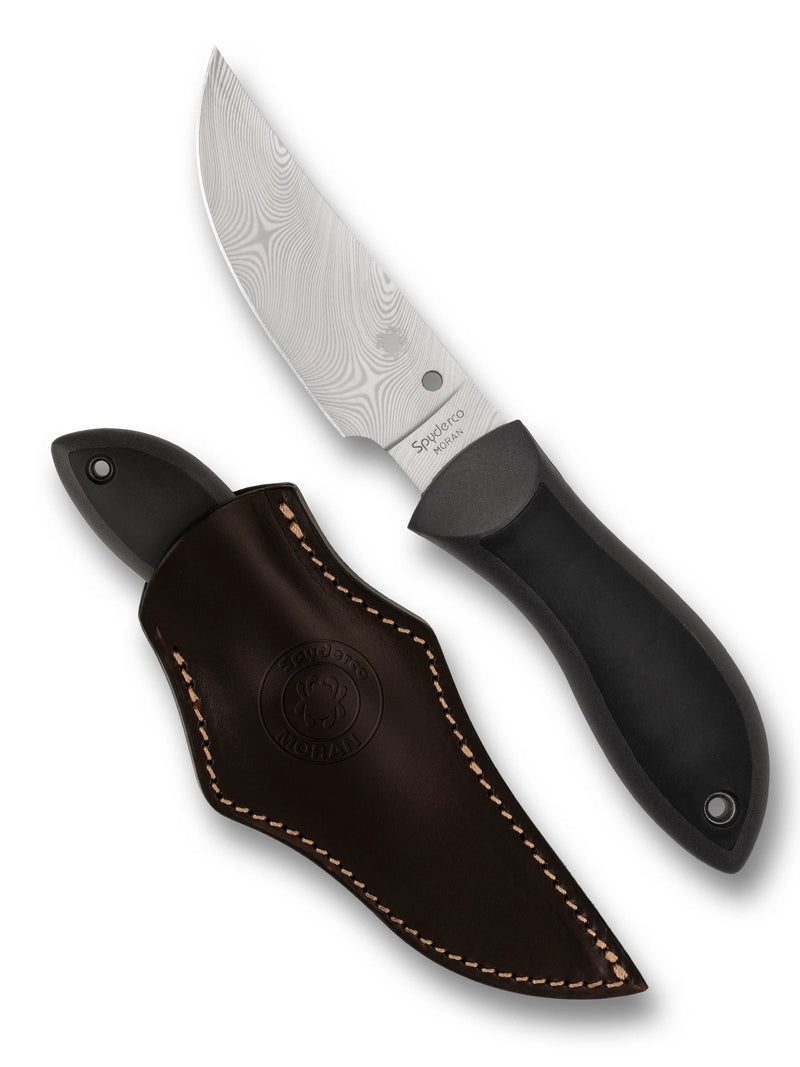 Spyderco Moran Upswept Gray Damasteel Sprint Run 3.92" Fixed Plain Edge Knife (FB01PGYD)