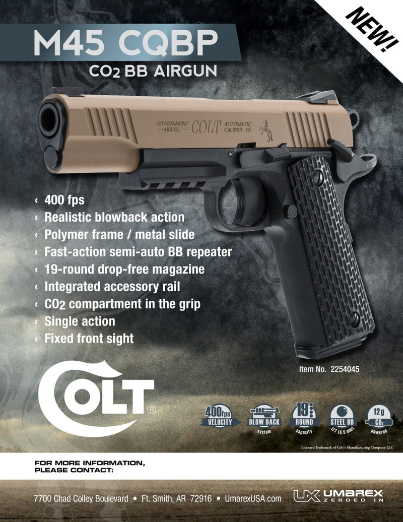 Umarex Colt M45 CQBP Blowback CO2 .177 Cal Air Metal Slide Air Pistol (2254045)