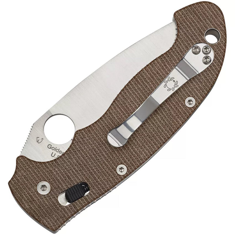 Spyderco Manix 2 XL Brown Canvas Micarta CPM Cru-Wear 3.85" Plain Edge Folding Pocket Knife (C95MPCW2)