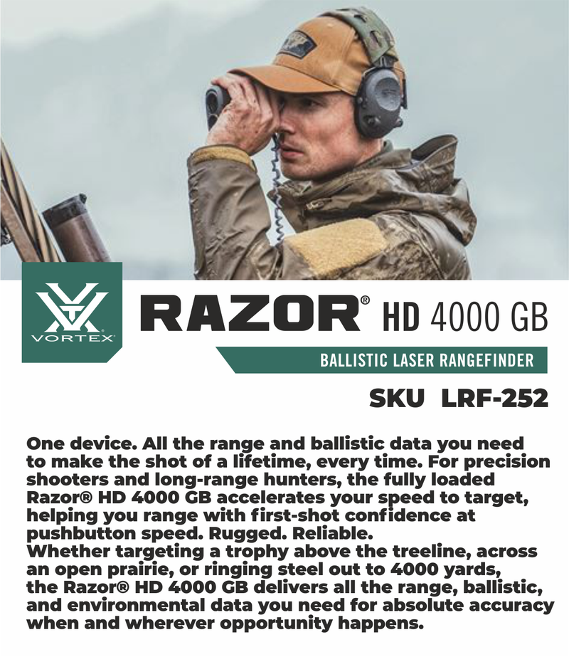 Vortex Optics Razor HD 4000 GB 7x25mm Ballistic Laser Rangefinder (LRF-252) with Wearable4U Bundle
