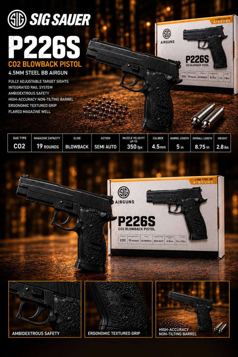 Sig Sauer P226S CO2 .177 Сal Semi-Auto Blowback Air Pistol (AIR-P226S-BB-BLK)