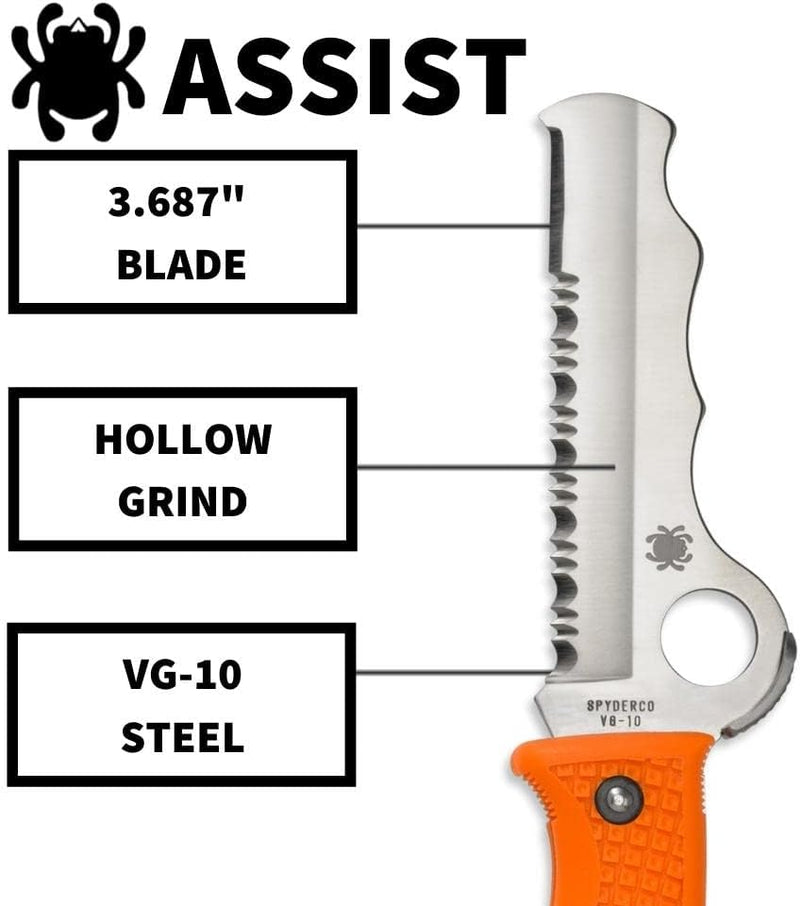 Spyderco Assist Lightweight Orange 3.68" CombinationEdge Folding Pocket Knife (C79PSOR)