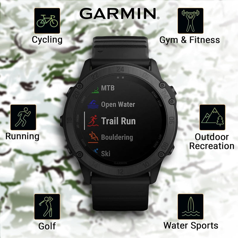 Wearable4U Garmin tactix Delta, Premium Black GPS Smartwatch with Included Ultimate Black Earbuds with Charging Power Bank Case Bundle