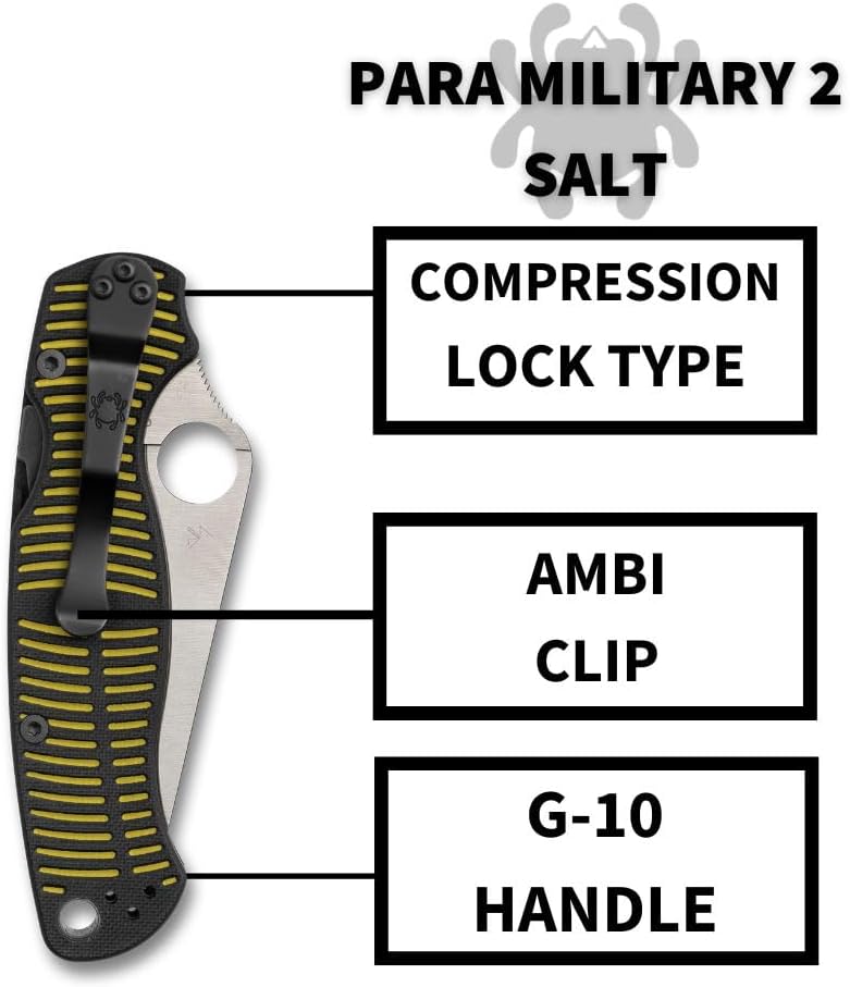 Spyderco Para Military 2 Salt CPM MagnaCut 3.45" Plain Edge Folding Pocket Knife (C81GBKYLMCP2)