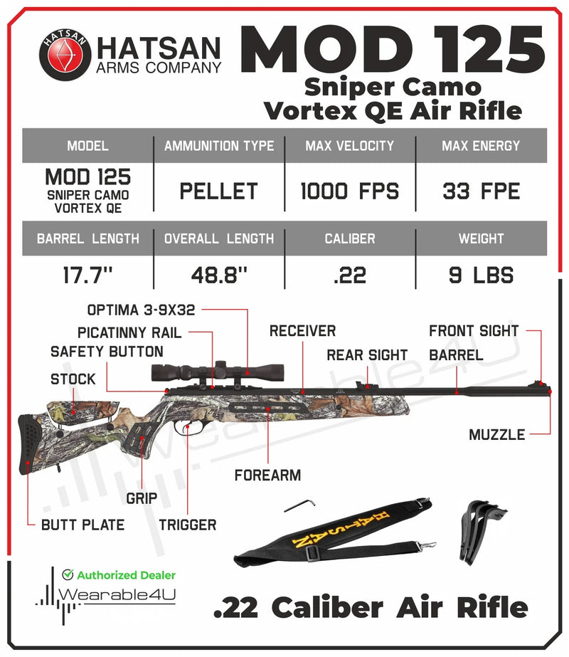 Hatsan MOD 125 Sniper Camo Vortex QE QuietEnergy .22 Caliber Air Rifle (HC125SNC22VORTQE)