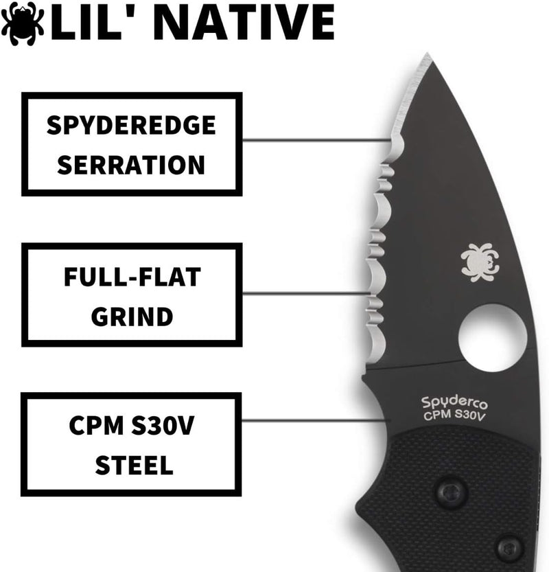 Spyderco Lil' Native G-10 2.42" Black SpyderEdge Folding Pocket Knife (C230GSBBK)