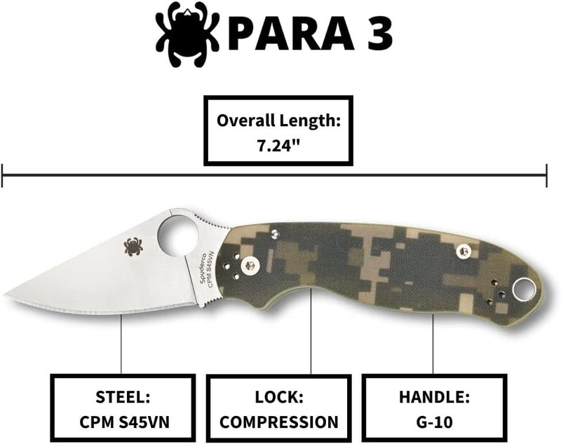 Spyderco Para 3 Digital Camouflage G-10 2.93" Plain Edge Folding Pocket Knife (C223GPCMO)