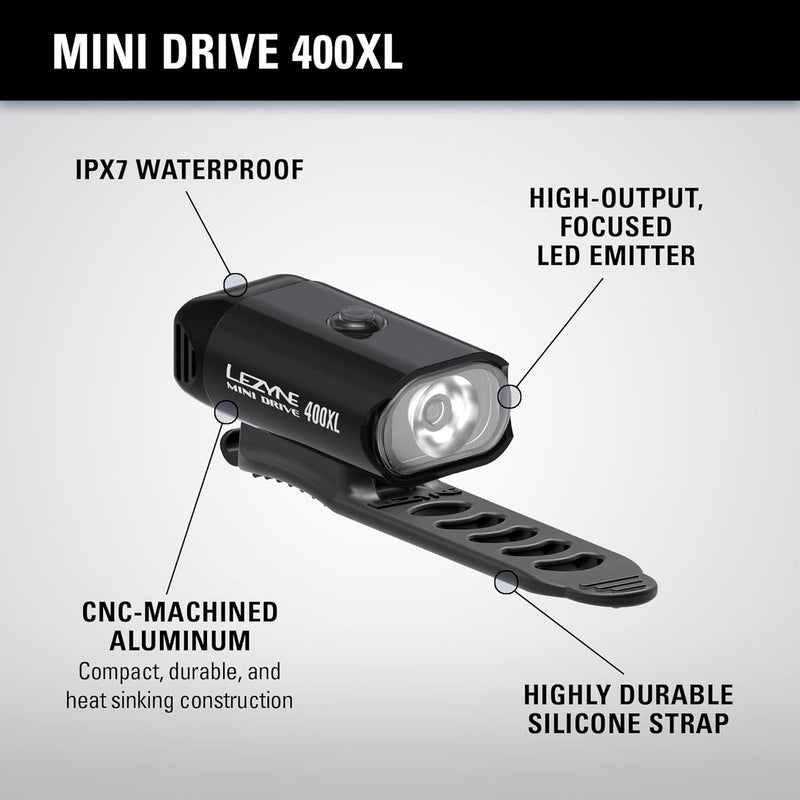 Lezyne Mini Drive 400XL and KTV Drive Pro+ Bicycle Light Set, Front and Rear Pair, 400/150 Lumen (1-LED-24P-V704)