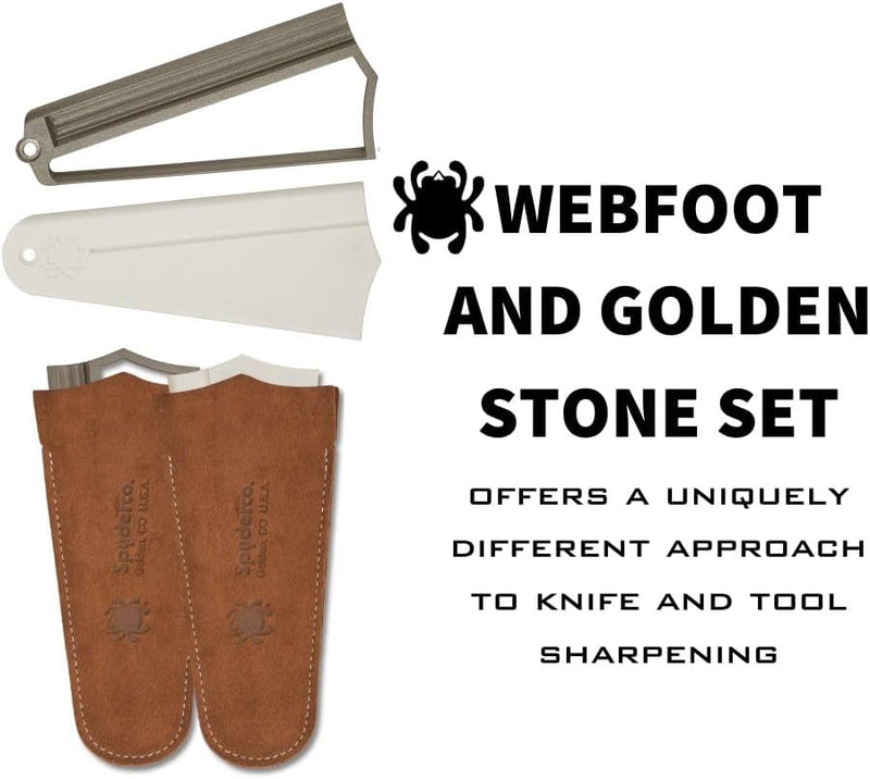 Spyderco Golden Stone/Webfoot Set Portable Knife and Tool Sharpener, No Oil/Water Needed (308FCBN)