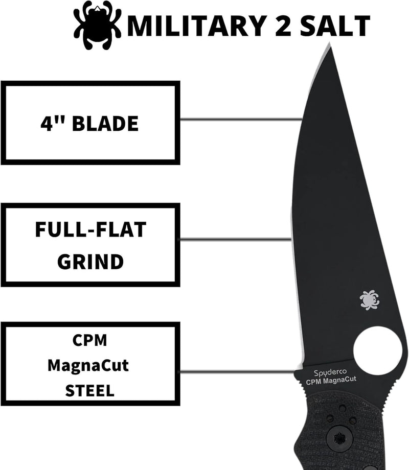 Spyderco Military 2 Salt CPM MagnaCut 4" Plain Edge Folding Pocket Knife (C36GMCBKP2)