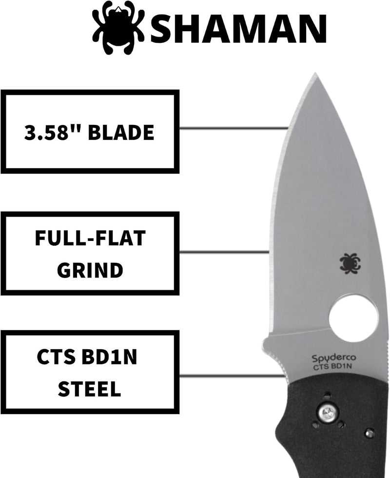 Spyderco Shaman Lightweight 3.58" Plain Edge Folding Pocket Knife (C229PBK)
