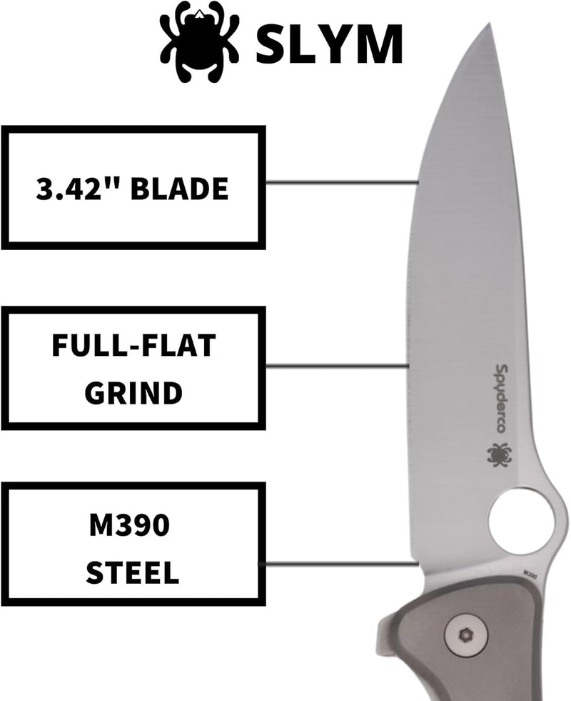 Spyderco Slym R.I.L. Titanium M390 3.42" Plain Edge Folding Pocket Knife (C271TIP)