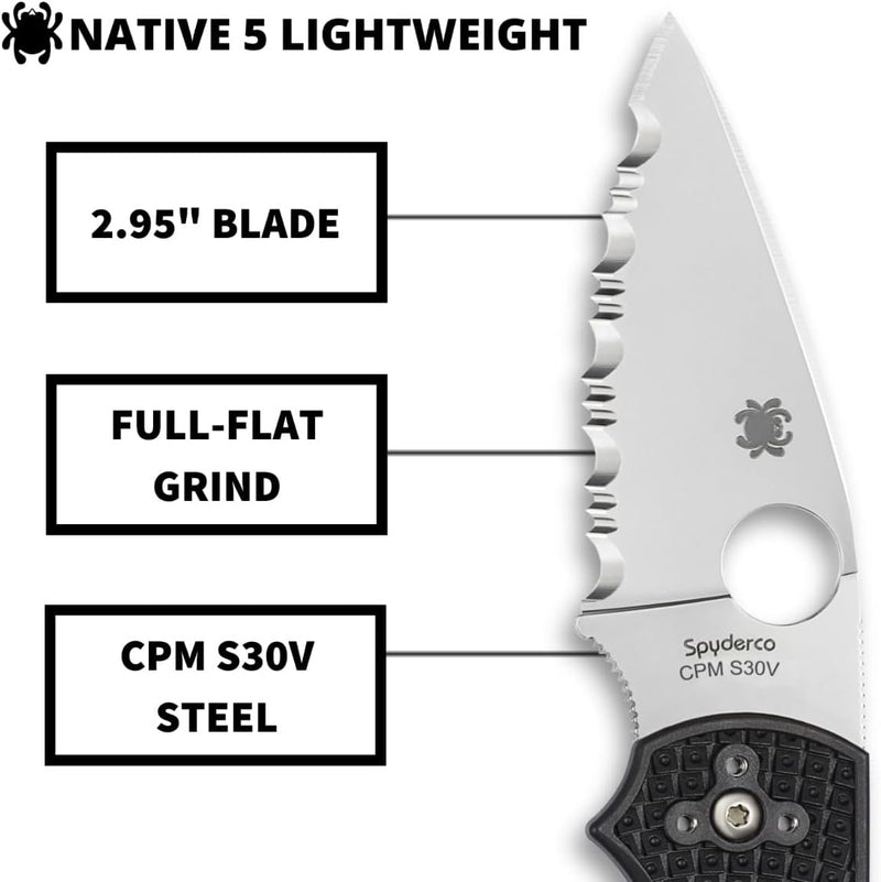 Spyderco Native 5 Lightweight 2.95" SpyderEdge Folding Pocket Knife (C41SBK5)