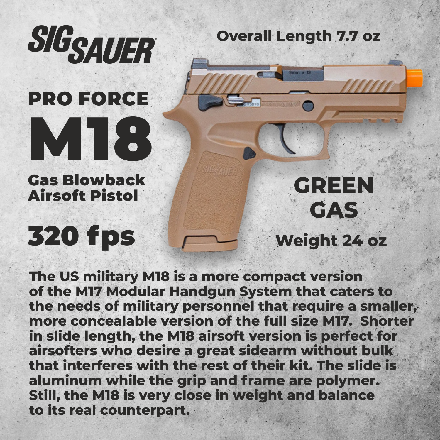 SIG Sauer ProForce M18 Green Gas Blowback Airsoft Pistol - Coyote Tan (AIR-PF-M18GG)