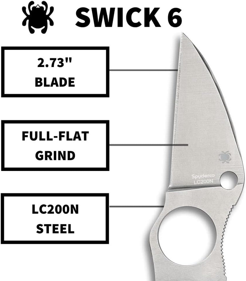 Spyderco Swick 6 Small 2.73" Fixed Plain Edge LC200N Pocket Knife (FB14P6)