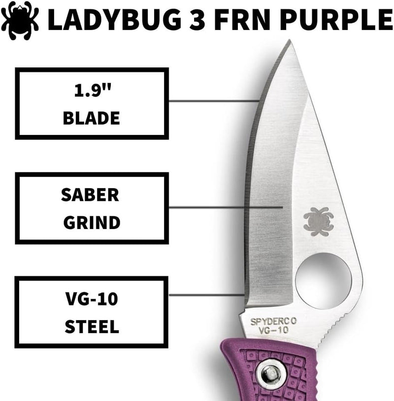 Spyderco Ladybug 3 Lightweight Purple FRN 1.9" VG-10 Plain Edge Folding Pocket Knife (LPRP3)