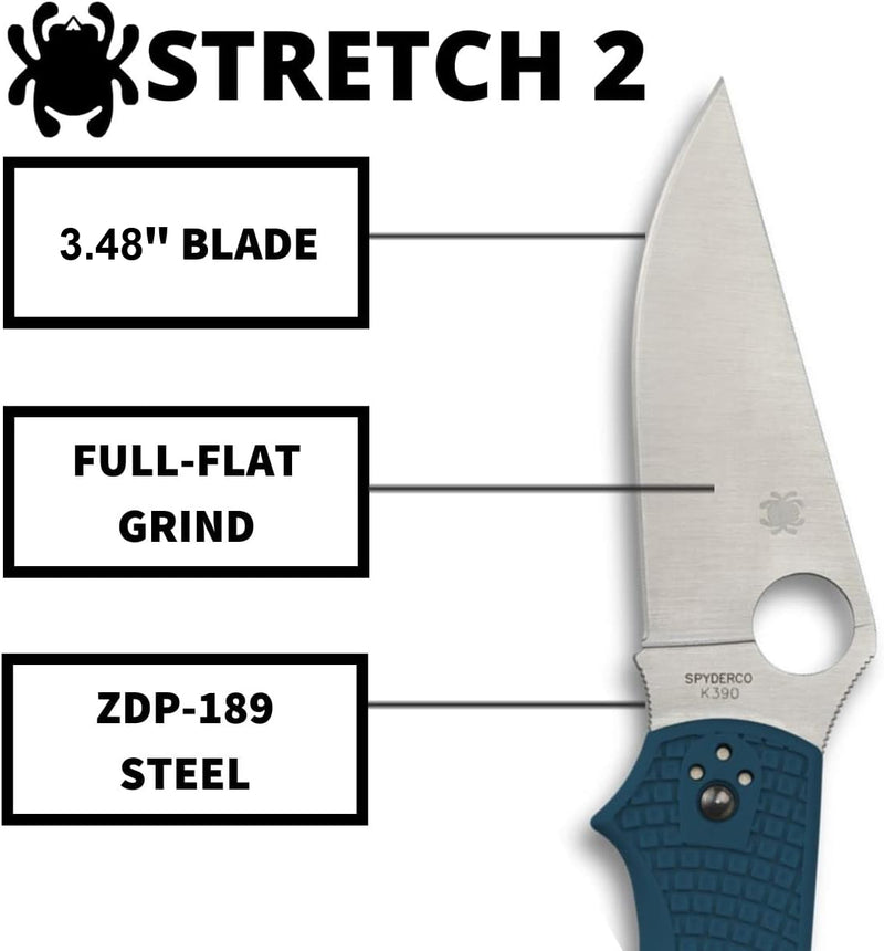 Spyderco Stretch 2 Lightweight Straight Spine K390 3.48" Plain Edge Pocket Folding Knife (C90FP2K390)
