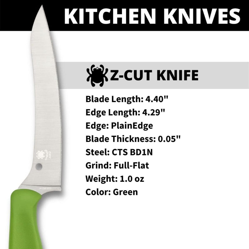 Spyderco Z-Cut Pointed Tip 4.4" Fixed Plain Edge Kitchen Fixed Green Knife (K14PGN)