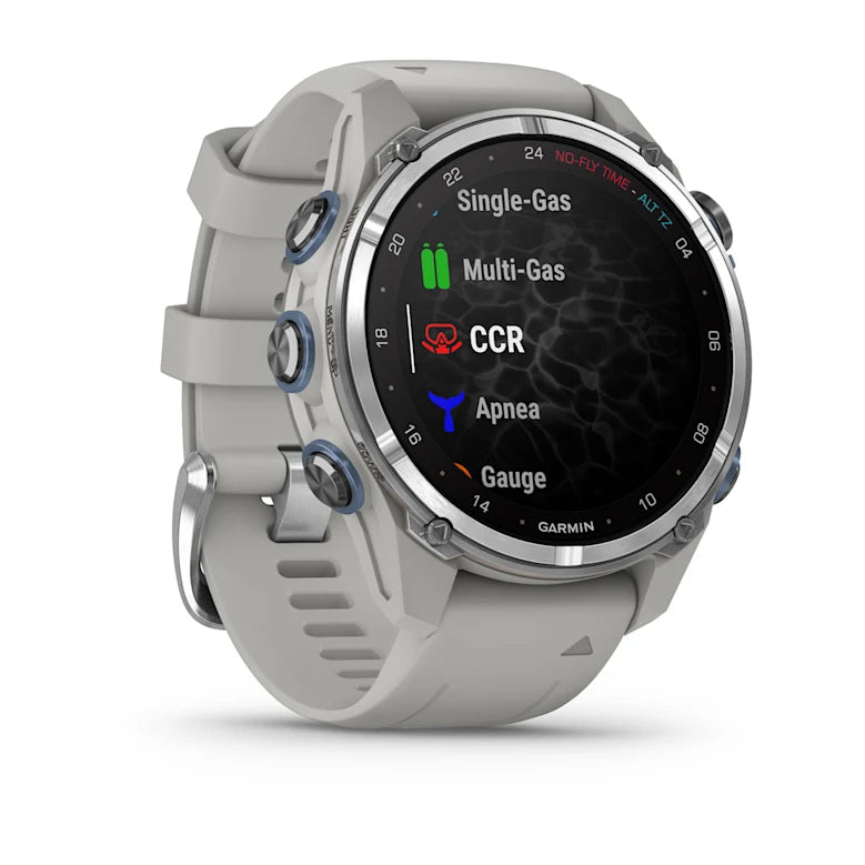 Garmin Descent Mk3 – 43 mm Stainless Steel with Fog Gray Silicone Band Watch-Style Dive Computer (010-02753-03)