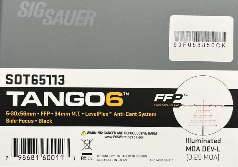 Sig Sauer TANGO6 5-30x56 mm DEV-L MOA FFP LevelPlex Waterproof Riflescope (SOT65113)