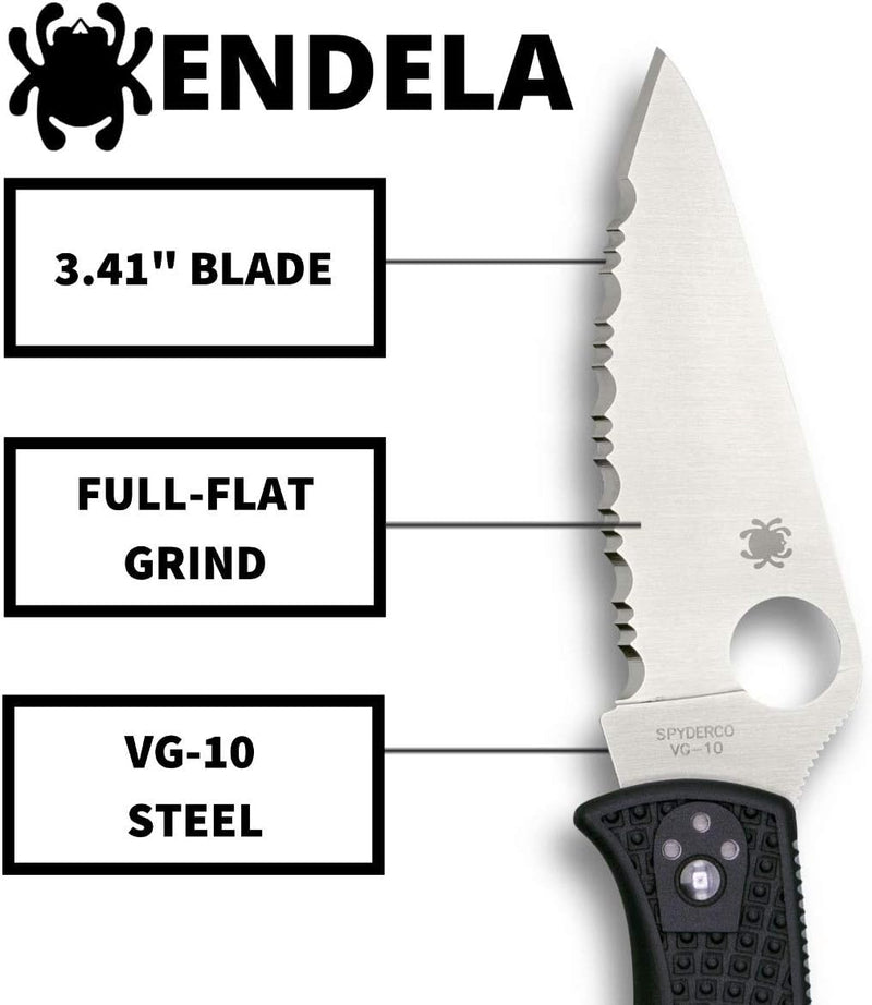Spyderco Endela Lightweight Black FRN 3.41" Serrated Edge Folding Pocket Knife (C243SBK)